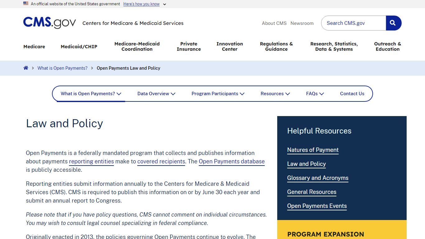 Open Payments Law and Policy | CMS